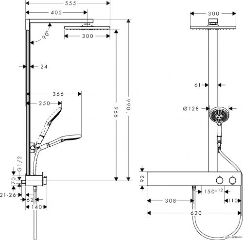 Душевая система Hansgrohe Raindance E 300 1jet Showerpipe 600 ST 27363000 фото 2