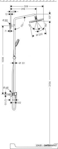 Душевая система Hansgrohe Croma 220 Showerpipe 1038 мм (27185000) фото 3