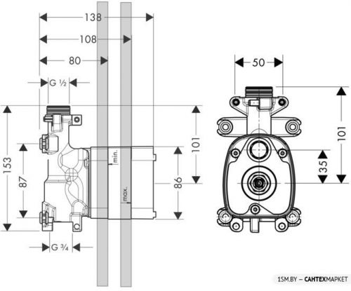 Скрытый механизм для душа Axor Базовый комплект для ручного душевого модуля 120/120 10650180 фото 2