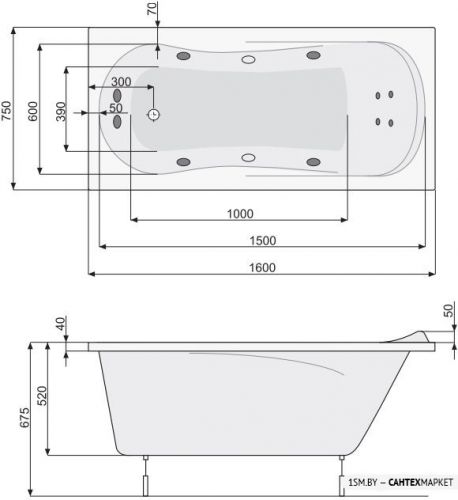 Акриловая ванна Poolspa Muza XL 160x75 Smart 2 PHPL710ST2C0000 фото 5