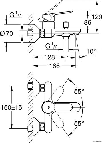 Смеситель для ванны и душа Grohe Bauedge 23605000 фото 2