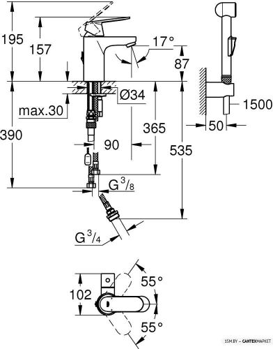 Смеситель для умывальника Grohe Eurosmart Cosmopolitan 23433000 фото 2