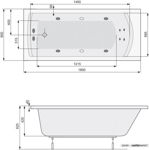 Акриловая ванна Poolspa Linea XL 180x80 Smart 2 PHPJX10ST2C0000 фото 4
