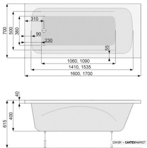 Акриловая ванна Poolspa Klio 170x70 Smart 1 PHPA410ST1C0000 фото 2