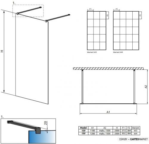 Душевая стенка Radaway Modo X Black I Factory 130 фото 2