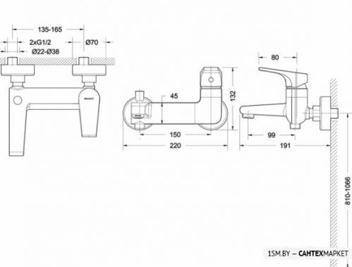 Смеситель для ванны и душа Bravat Vega F6119177CP-01 фото 2