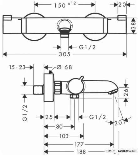 Смеситель для ванны и душа Hansgrohe Ecostat 13114670 фото 2