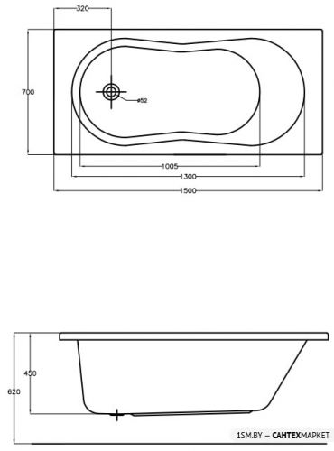 Акриловая ванна Cersanit Nike 150x70 (с ножками) фото 3