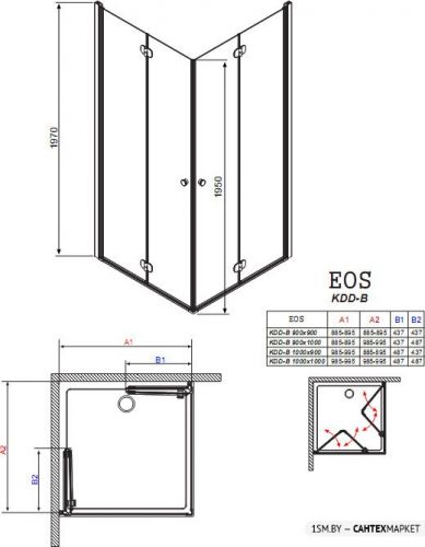 Душевой уголок Radaway Eos KDD-B 100x90 (прозрачное стекло) фото 3