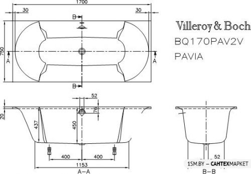 Квариловая ванна Villeroy & Boch Pavia (BQ170PAV2V) 170x75 фото 4