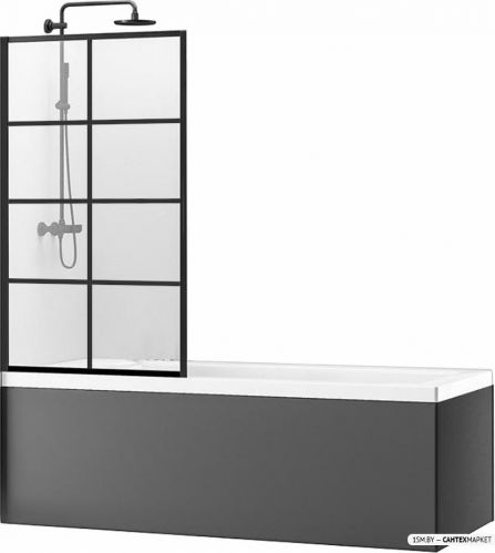 Стеклянная шторка для ванны Rea Lagos-1 70 (черный/прозрачное стекло)
