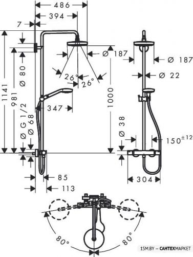Душевая система Hansgrohe Croma Select S 180 2jet Showerpipe (27253400) фото 4