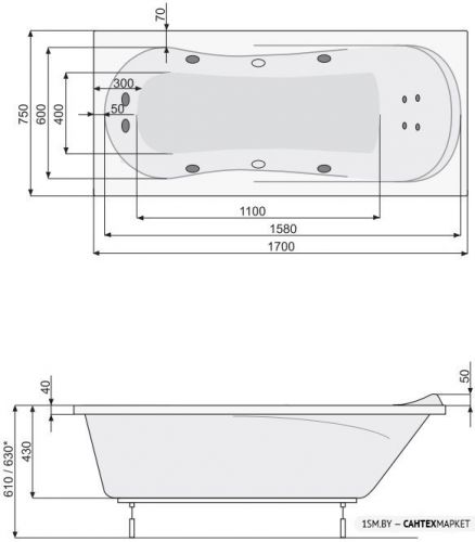 Акриловая ванна Poolspa Muza 170x75 Smart 2+ PHPH310ST2C1960 фото 4